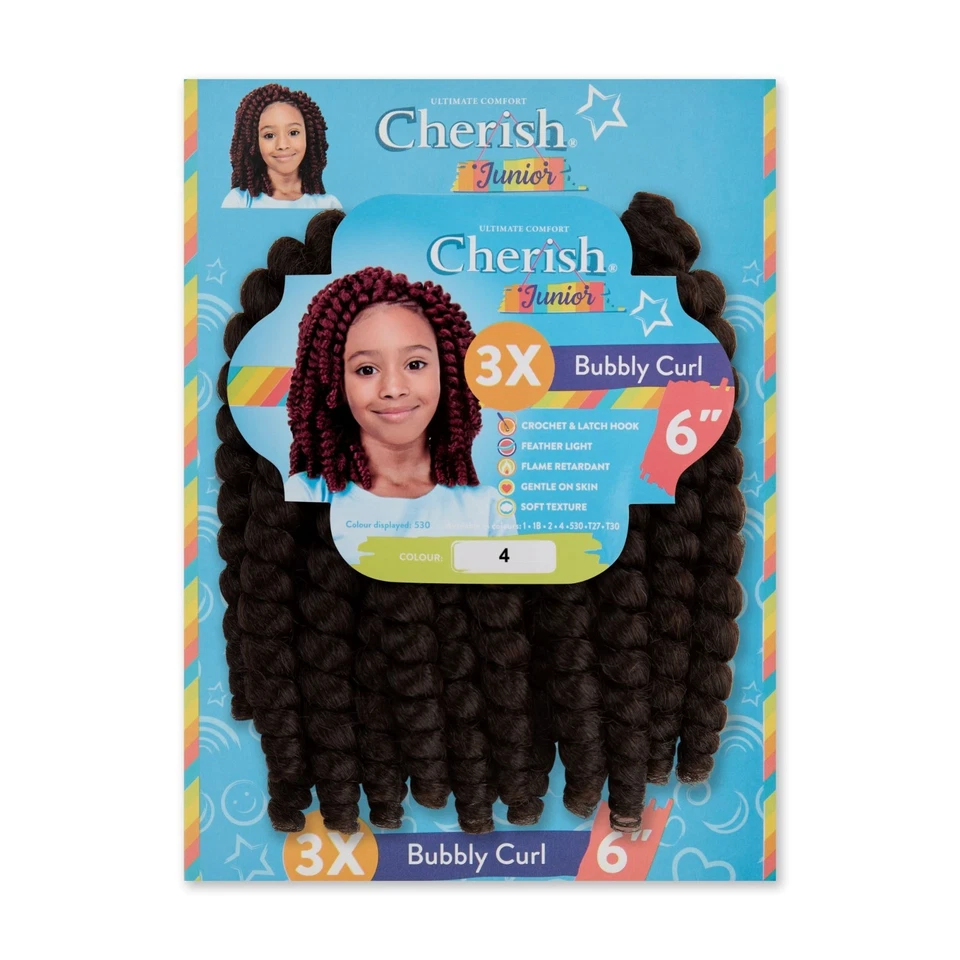 CHERISH SYNTHETIC JUNIOR KIDS CROCHET BRAID HAIR EXTENSION - BUBBLY CURL 6 INCH